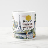 Watercolor Bonjour Beautiful Paris Jumbo-Tasse (Vorderseite)