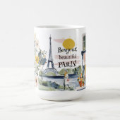 Watercolor Bonjour Beautiful Paris Kaffeetasse (Mittel)
