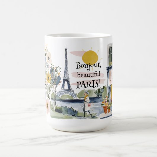 Watercolor Bonjour Beautiful Paris Kaffeetasse (Mittel)