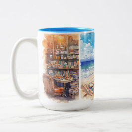 Watercolor Book Lover Mug, Cozy reader gift idea Zweifarbige Tasse