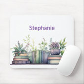 Watercolor Books and Plants Personalized Mousepad (Mit Mouse)