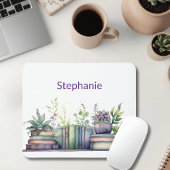 Watercolor Books and Plants Personalized Mousepad