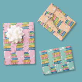 Watercolor Bookstack Pattern Wrapping Paper Sheet  Geschenkpapier Set