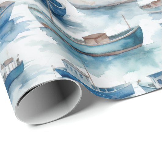 Watercolor Boote Wrapping Paper Geschenkpapier (Rolleneckpunkt)