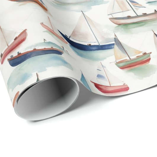 Watercolor Boote Wrapping Paper Geschenkpapier (Rolleneckpunkt)