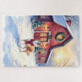 Watercolor Border Collie Country Barn Christmas Puzzle (Horizontal)