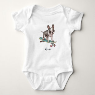 Watercolor Boston Terrier Baby Bodysuit Baby Strampler