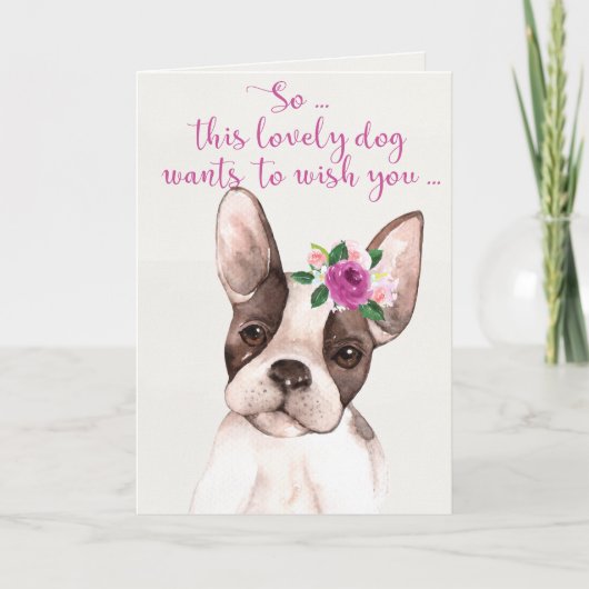 Watercolor Boston Terrier Hund Happy Birthday Card Karte (Vorderseite)