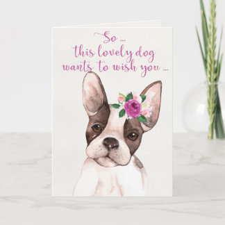 Watercolor Boston Terrier Hund Happy Birthday Card Karte