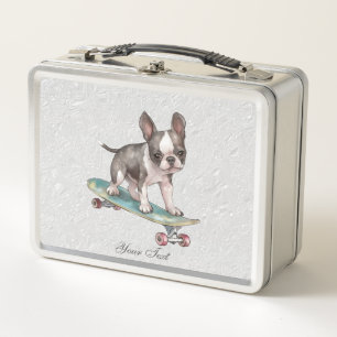 Watercolor Boston Terrier Metal Lunch Box