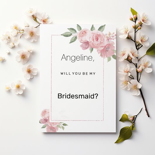 Watercolor botanic pastel pink floral Bridesmaid Einladung