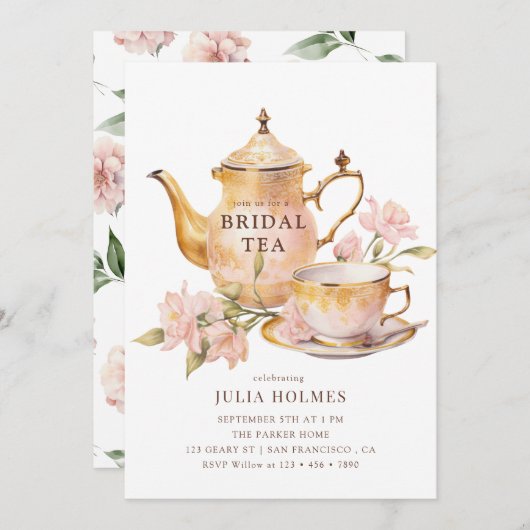 Watercolor  Botanical Bridal Tea Shower Einladung (Vorne/Hinten)