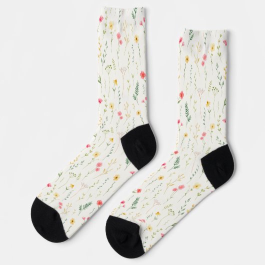 Watercolor, botanical floral pattern of wildflower socken (Linkes Detail)