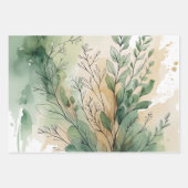 Watercolor Botanical Gift Wrap – Leafy Green Natur Geschenkpapier Set (Vorderseite)
