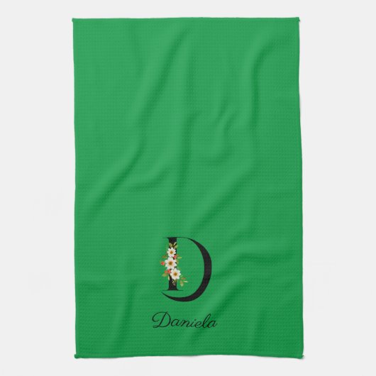 Watercolor botanical green initial monogram geschirrtuch (Vertikal)