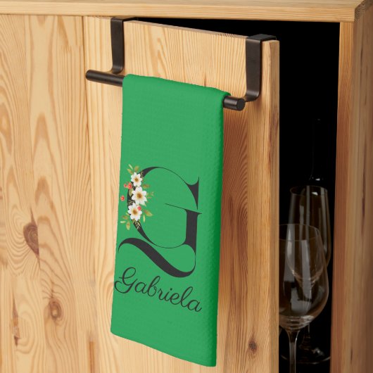 Watercolor botanical green initial monogram geschirrtuch (Drittel gefaltet)