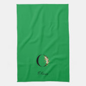 Watercolor botanical green initial monogram geschirrtuch (Vertikal)