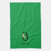Watercolor botanical green initial monogram geschirrtuch (Vertikal)