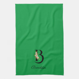Watercolor botanical green initial monogram geschirrtuch