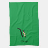 Watercolor botanical green initial monogram geschirrtuch (Vertikal)