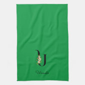 Watercolor botanical green initial monogram geschirrtuch (Vertikal)