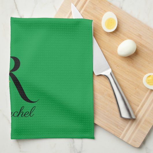 Watercolor botanical green initial monogram geschirrtuch (Viertel Falte)