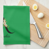 Watercolor botanical green initial monogram geschirrtuch (Viertel Falte)