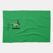 Watercolor botanical green initial monogram geschirrtuch (Horizontal)