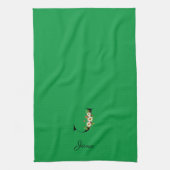 Watercolor botanical green initial monogram geschirrtuch (Vertikal)