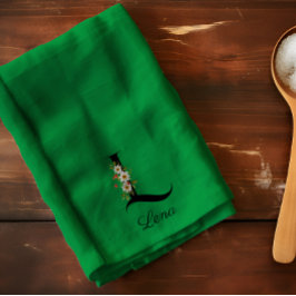 Watercolor botanical green initial monogram geschirrtuch