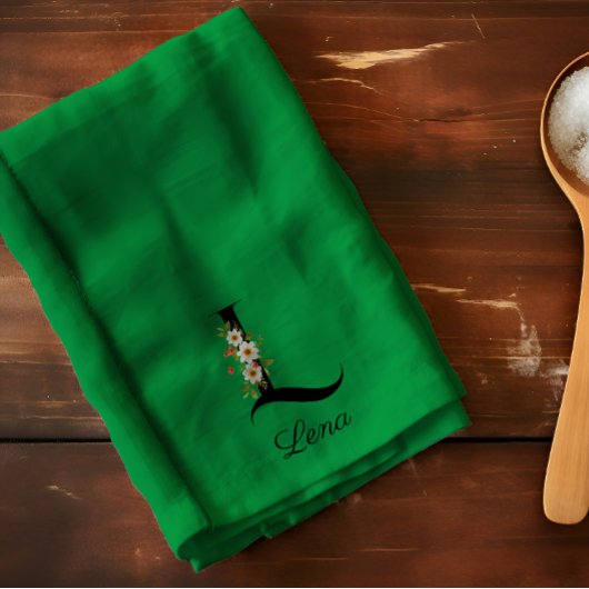 Watercolor botanical green initial monogram geschirrtuch