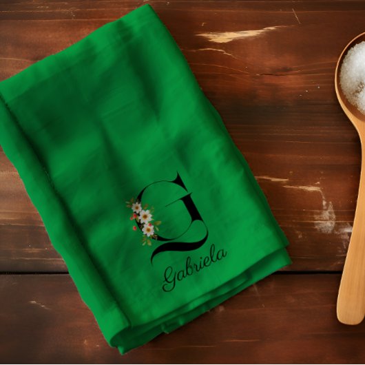 Watercolor botanical green initial monogram geschirrtuch