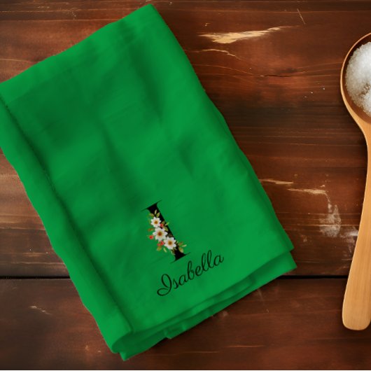 Watercolor botanical green initial monogram geschirrtuch