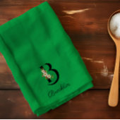 Watercolor botanical green initial monogram geschirrtuch