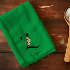 Watercolor botanical green initial monogram geschirrtuch