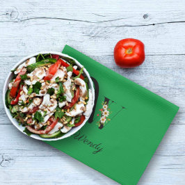 Watercolor botanical green initial monogram geschirrtuch