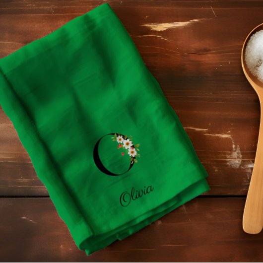 Watercolor botanical green initial monogram geschirrtuch