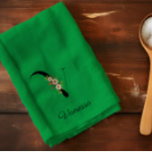 Watercolor botanical green initial monogram geschirrtuch