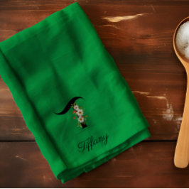 Watercolor botanical green initial monogram geschirrtuch