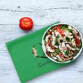 Watercolor botanical green initial monogram geschirrtuch