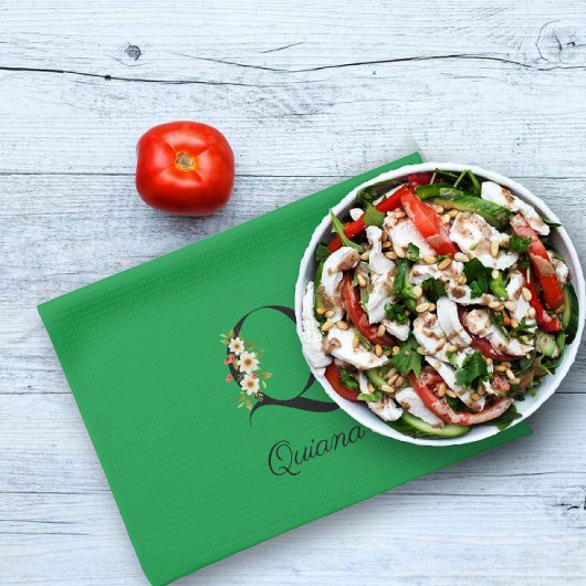 Watercolor botanical green initial monogram geschirrtuch