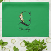 Watercolor botanical green initial monogram geschirrtuch (Gefaltet)