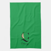 Watercolor botanical green initial monogram geschirrtuch (Vertikal)