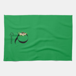 Watercolor botanical green initial monogram geschirrtuch