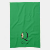 Watercolor botanical green initial monogram geschirrtuch (Vertikal)