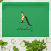 Watercolor botanical green initial monogram geschirrtuch (Gefaltet)