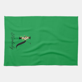 Watercolor botanical green initial monogram geschirrtuch