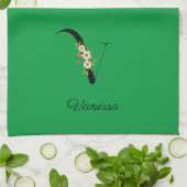 Watercolor botanical green initial monogram geschirrtuch (Gefaltet)