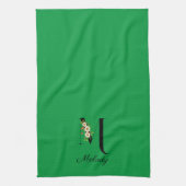 Watercolor botanical green initial monogram geschirrtuch (Vertikal)