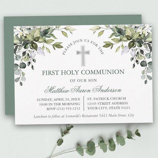Watercolor Botanical Greenery Sage Green Communion Einladung